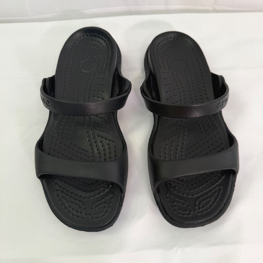 Crocs Cleo II Black Dual Strap Slide Sandals Womens Size 7 Water Friendly Shoes - Picture 3 of 16